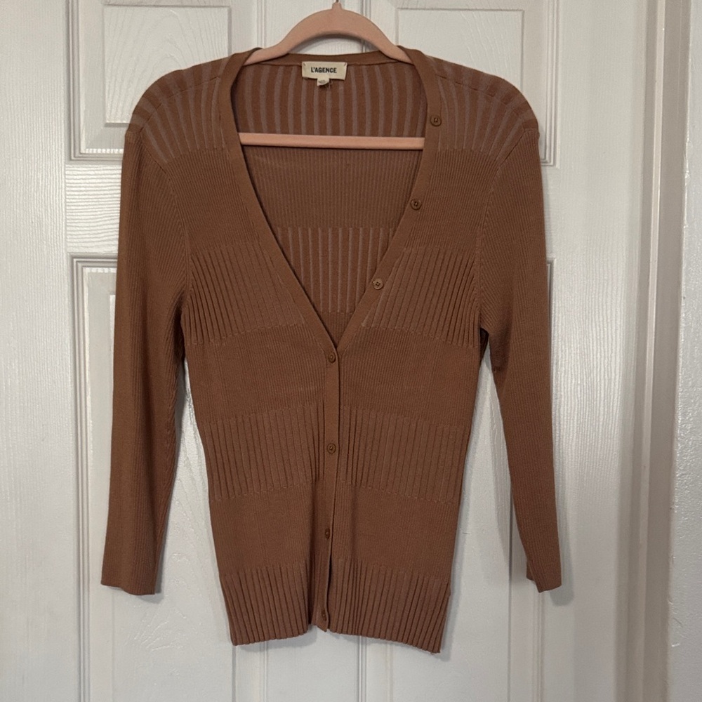 L’Agence Ribbed Cardigan – Brown | medium large